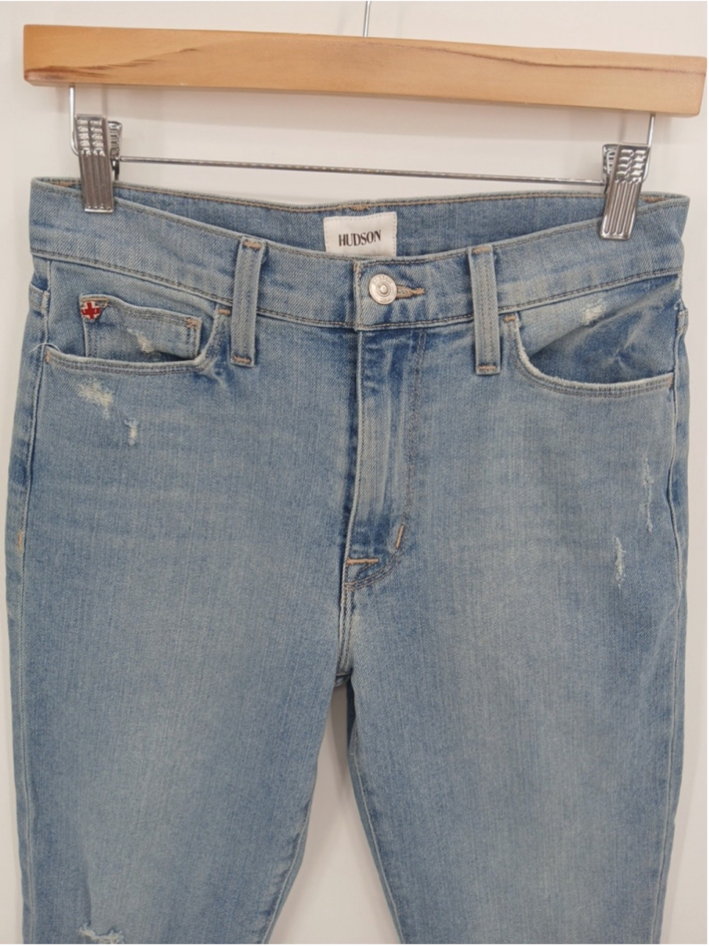 Hudson Jeans Blair High Rise Straight Crop Womens Size 26 Blue Distressed - Picture 2 of 16